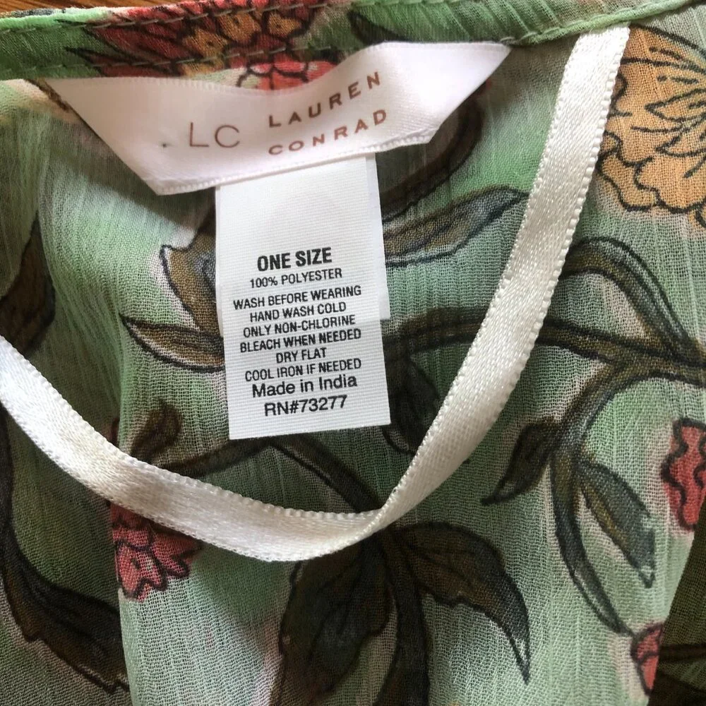 Lauren Conrad OS Sleeveless Mint Green Floral Wrap/Coverup Resort Vacation Swim